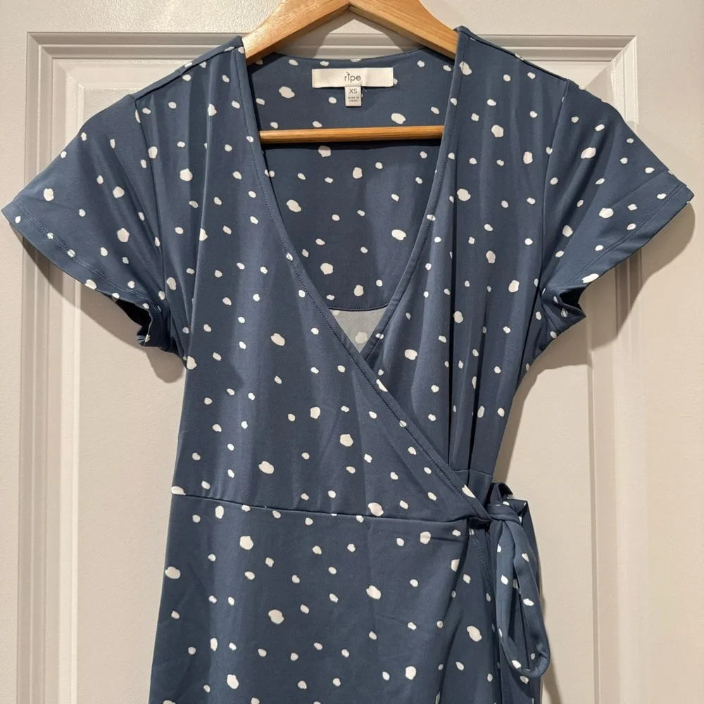 RIPE MATERNITY Liv Maternity Wrap Dress Blue XS - Picture 8 of 13